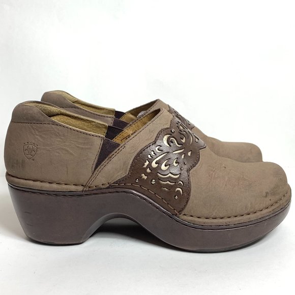 Ariat Tambour Women's Size 9 Leather Clogs Slip On Wedge Heel Mule Shoe - Picture 2 of 15